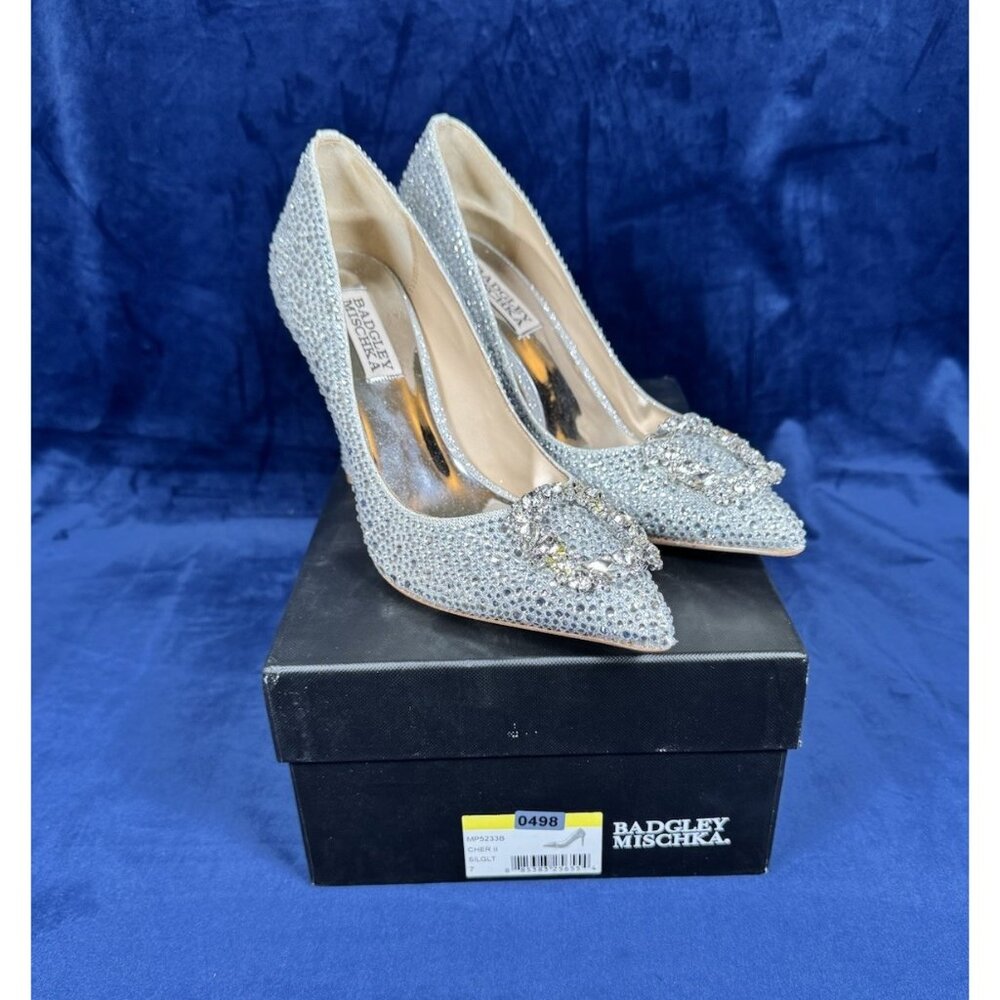 Badgley Mischka Silver Crystal Pointed-Toe Embellished Pumps